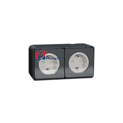 Ổ cắm đôi Mureva màu xám, lắp nổi - Schneider - MUR36029