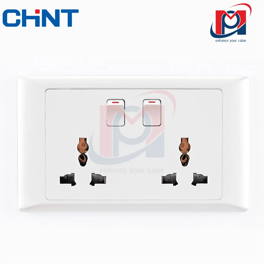 NEW7-G41920 - Bộ ổ cắm đôi đa năng 13 A 250V, có công tắc nguồn màu trắng - Chint - 737540