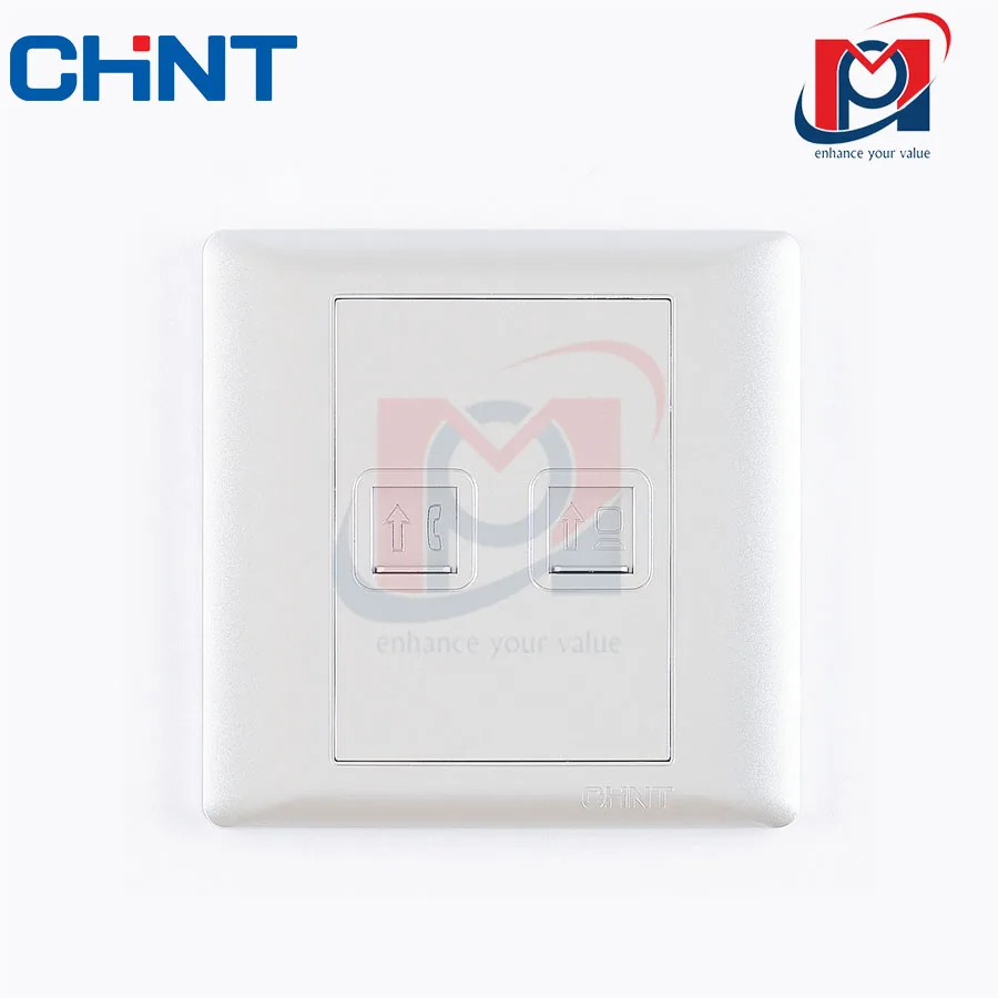 NEW7-G20900A - Bộ ổ cắm điện thoại, ổ cắm mạng Cat 5 màu trắng - Chint - 737506