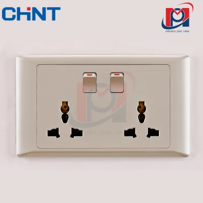 NEW7-G41922 - Bộ ổ cắm đôi đa năng 13 A 250V, có công tắc nguồn màu vàng - Chint - 737537