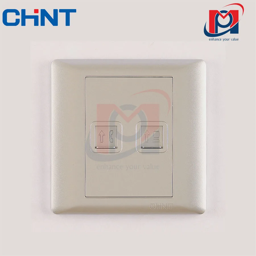 NEW7-G20912A - Bộ ổ cắm điện thoại, ổ cắm mạng Cat 6 màu vàng - Chint - 737613