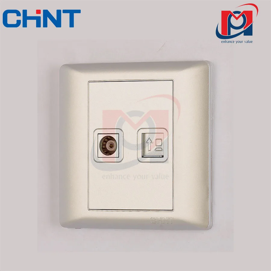 G NEW7-G21202A - Bộ ổ cắm Tivi, ổ cắm mạng Cat 5 màu vàng - Chint - 737519