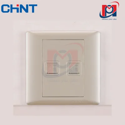 NEW7-G20502A - Bộ ổ cắm mạng đôi Cat 5 màu vàng - Chint - 737517
