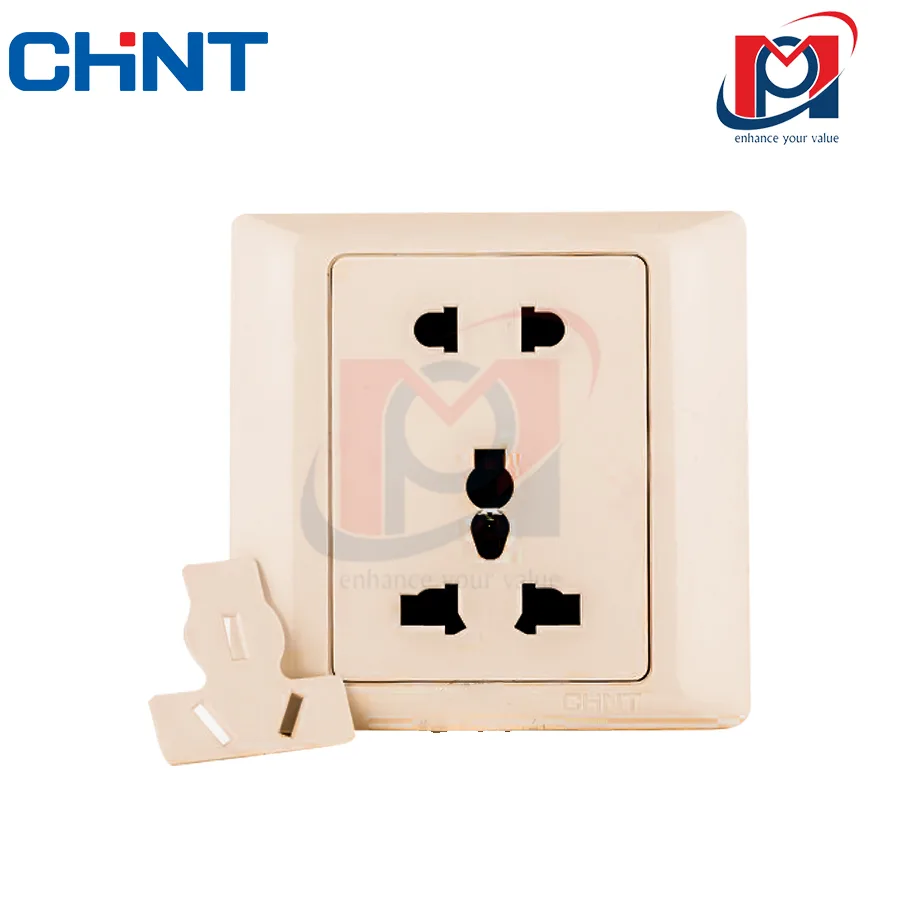 NEW7-G128/X - Bộ ổ cắm đa năng 3 chấu, ổ cắm đơn 2 chấu 10A 250V màu vàng - Chint - 737404
