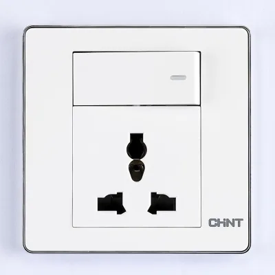 NEW6-D42100 - Bộ ổ cắm đa năng 3 chấu 13A, công tắc 1 chiều 10AX 250V màu trắng - Chint - 722478