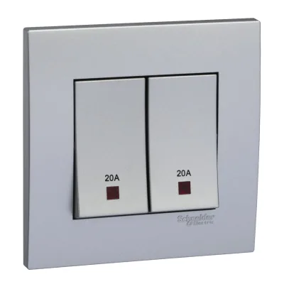 Bộ công tắc đôi 2 cực 20A Vivace - Schneider - Màu Bạc - KB32D20NE_AS_G19