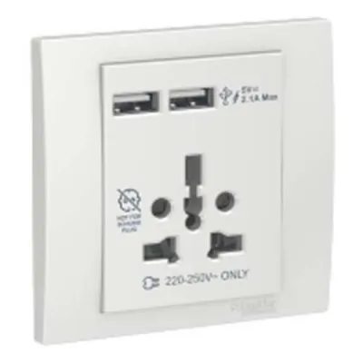 Ổ cắm đa năng và sạc USB đôi Vivace - Schneider - Màu Trắng - KB42616USB_WE_G19