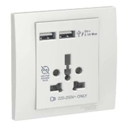 Ổ cắm đa năng và sạc USB đôi Vivace - Schneider - Màu Trắng - KB42616USB_WE_G19