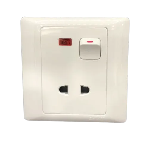 Bộ ổ cắm đơn 2 chấu 10A 250V có đèn báo, công tắc nguồn màu trắng - Chint - 737010
