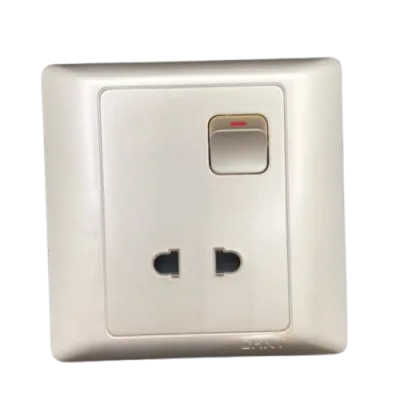 NEW7-G401K/X - Bộ ổ cắm đơn 2 chấu 10A 250V có đèn báo, công tắc nguồn màu vàng - Chint - 146330