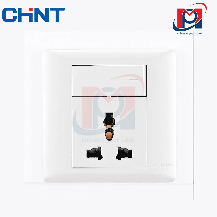G NEW7-G42100 - Bộ ổ cắm đa năng 3 chấu 10A, công tắc 1 chiều 10AX 250V màu trắng - Chint - 737376