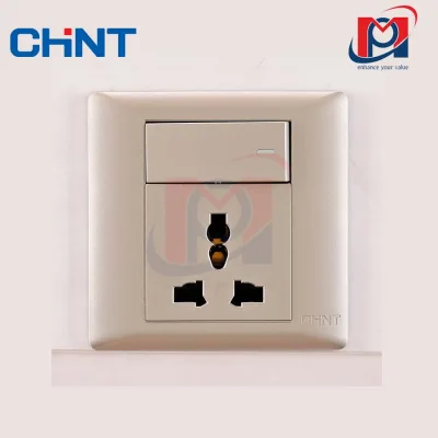 G NEW7-G42102 - Bộ ổ cắm đa năng 3 chấu 10A, công tắc 1 chiều 10AX 250V màu vàng - Chint - 737410