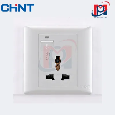 G NEW7-G13110 - Bộ ổ cắm đa năng 3 chấu 13A 250V, ổ cắm sạc USB 2.1A màu trắng - Chint - 737379
