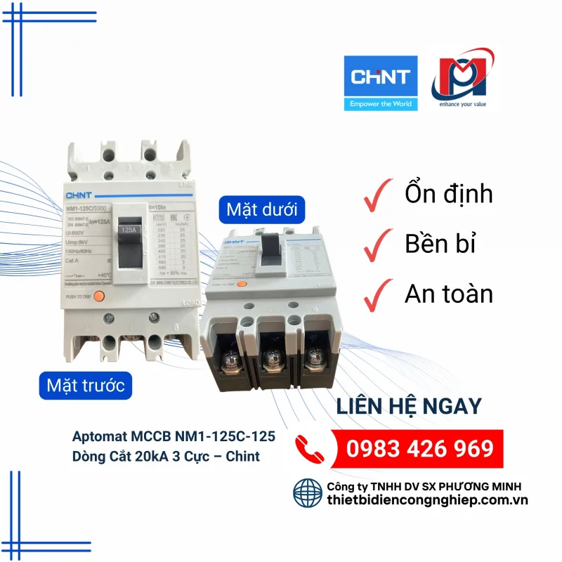 Aptomat MCCB NM1 125C Dòng Cắt 20kA 3 Cực