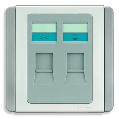 Bộ ổ cắm mạng Cat5e và điện thoại màu xám bạc - Schneider - E3032TD_GS_g19