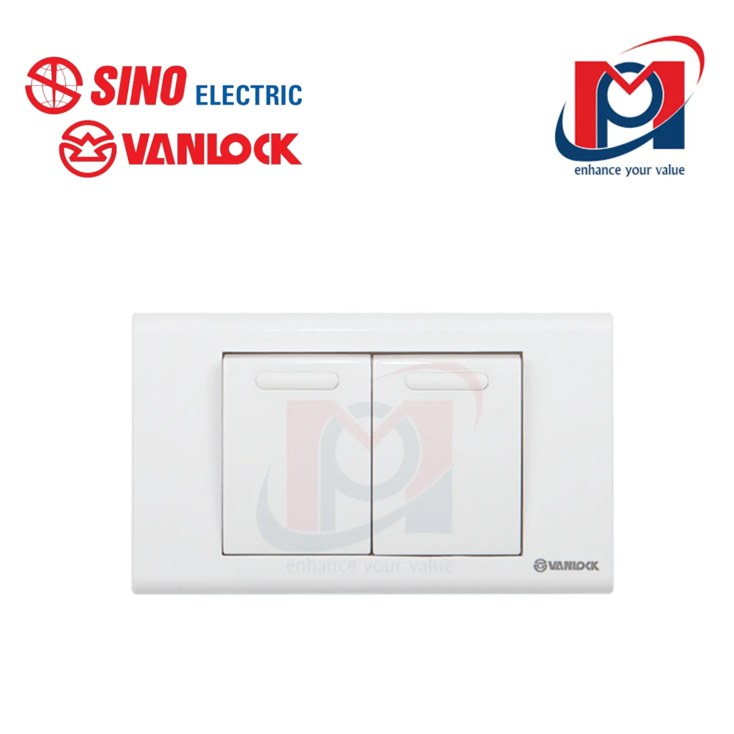 Công tắc đôi 1 chiều - Sino Vanlock - S182D1/DL