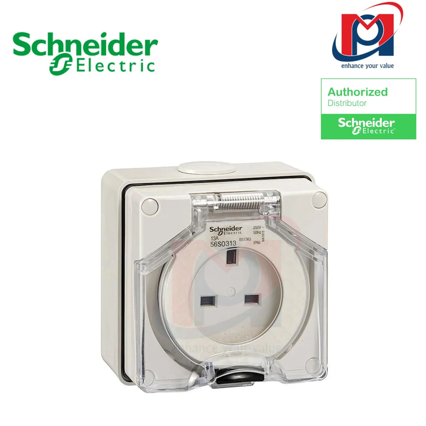 Ổ cắm 250V 10A 3 flat pin SKT IP66 - Schneider - S56SO310GY