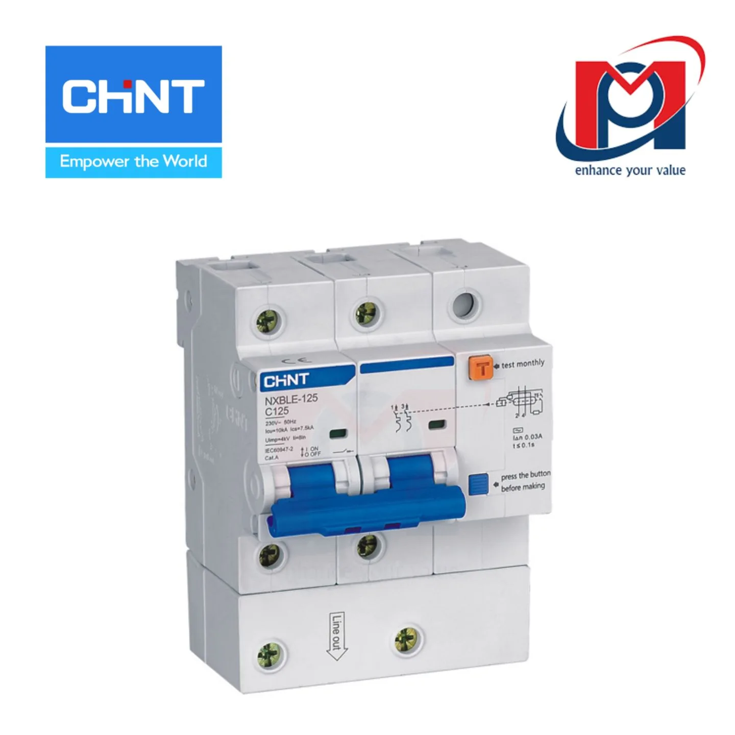 Cầu dao chống dòng rò RCBO NXBLE-125 2P C100 300mA - CHINT - 820550