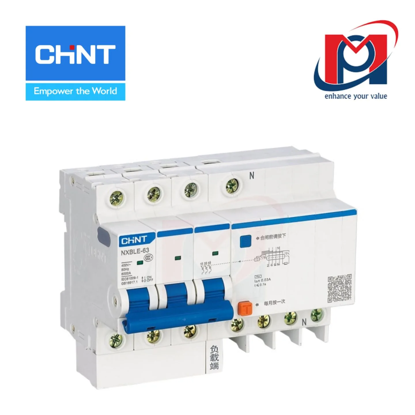 Cầu dao chống dòng rò RCBO NXBLE-63 3P C40 100mA 6kA - CHINT - 982098