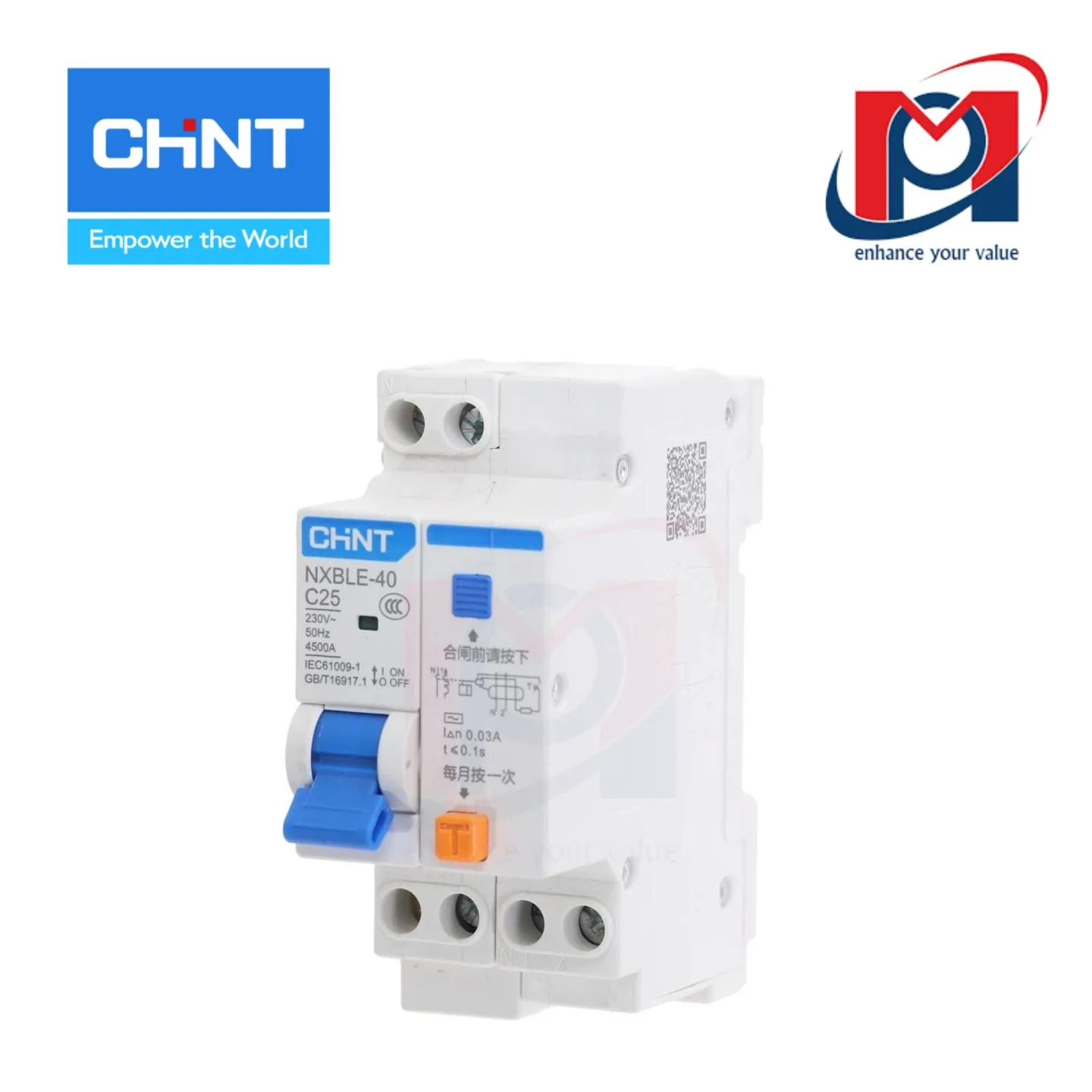 Cầu dao chống dòng rò RCBO NXBLE-40 1P+N C10 10mA 4.5kA - CHINT - 821067