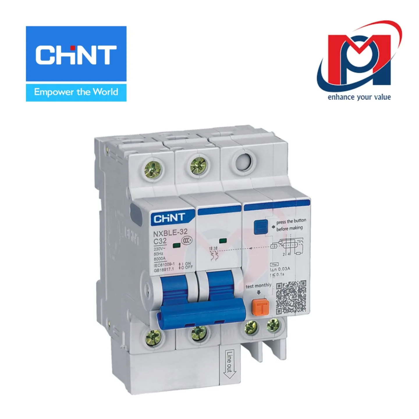 Cầu dao chống dòng rò RCBO NXBLE-32 2P C10 300mA 6kA - CHINT - 819445