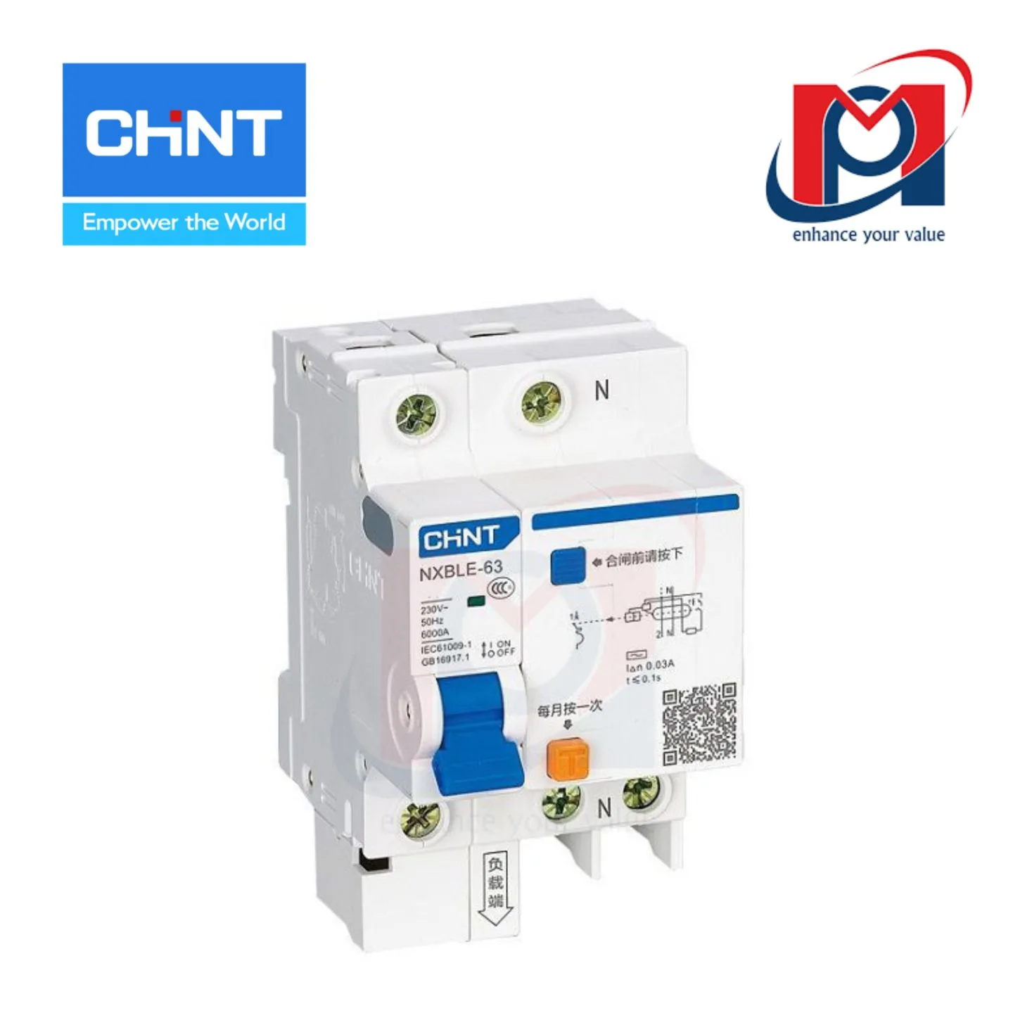 Cầu dao chống dòng rò RCBO NXBLE-63 1P+N C40 300mA 6kA - CHINT - 819972
