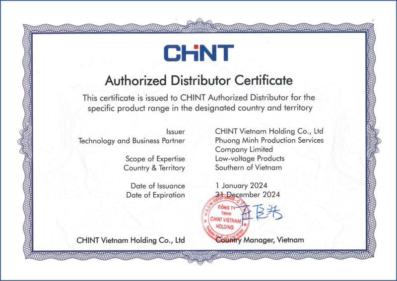 CERTIFICATION CHINT – LOW VOLTAGE DISTRIBUTOR 2024