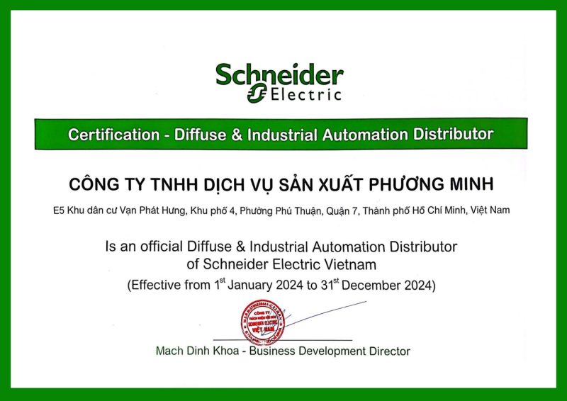 CERTIFICATION SCHNEIDER – DIFFUSE & INDUSTRIAL AUTOMATION DISTRIBUTOR 2024