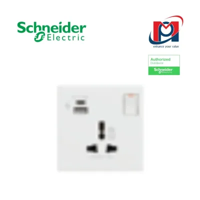 Bộ ổ cắm đơn đa năng 16A có cổng USB type A+C và công tắc Schneider Vivace E KBN15USB_IS_WE