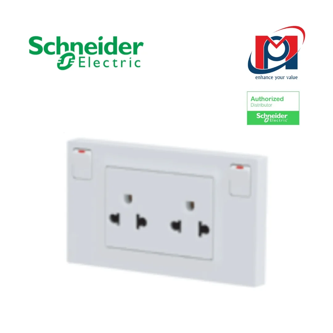 Ổ cắm đôi 3 chấu có công tắc Schneider Milux E M3TS_SIS_WE