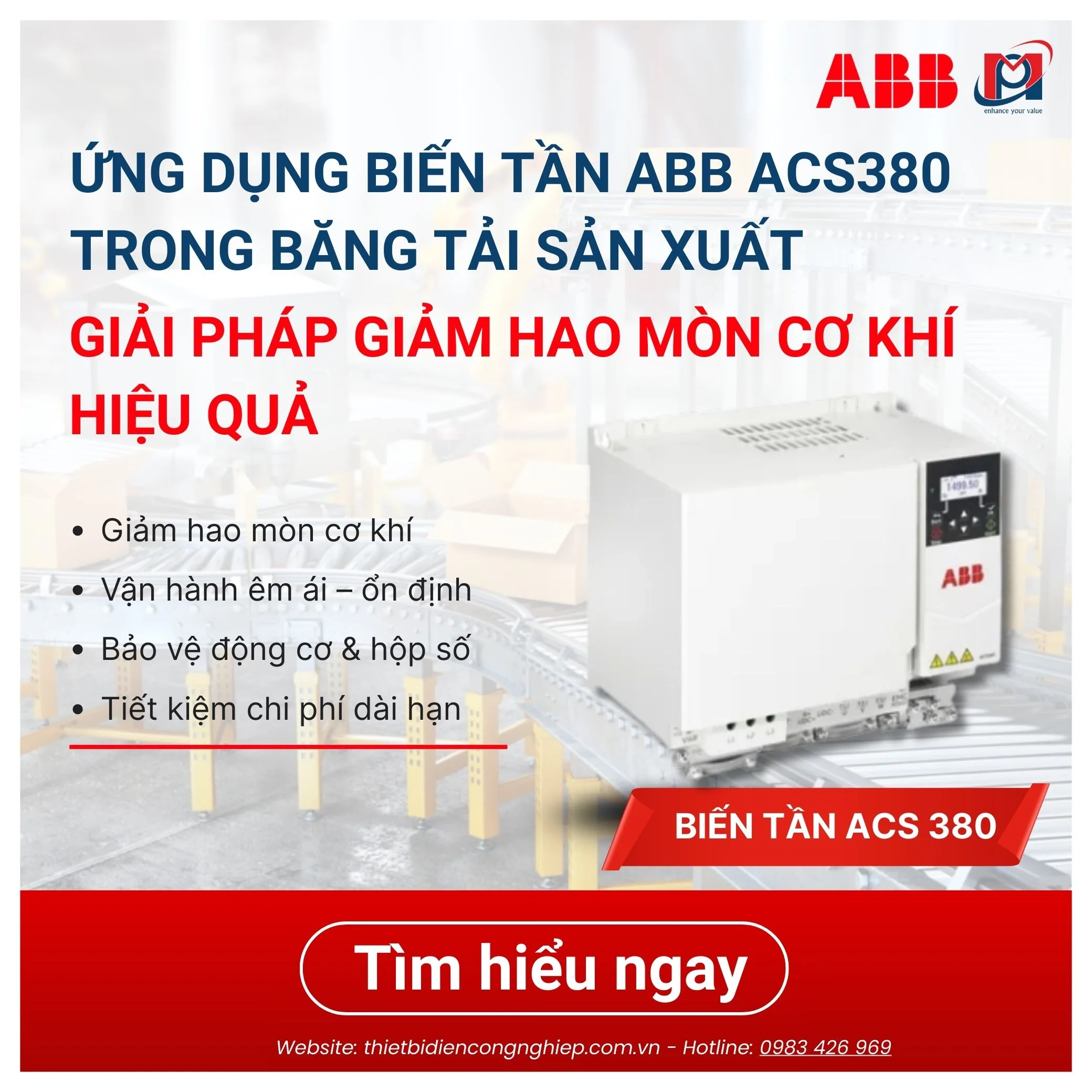 Ứng Dụng Biến Tần ABB ACS380 Trong Băng Tải Sản Xuất