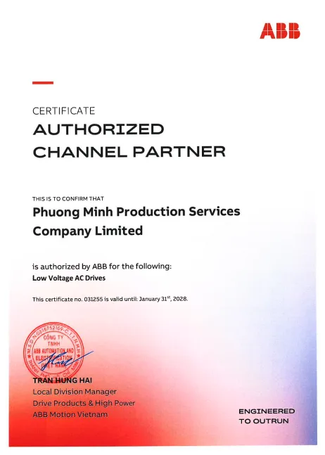 Giay chung nhan NPP ABB cho Phương Minh Giay chung nhan NPP ABB cho Phương Minh