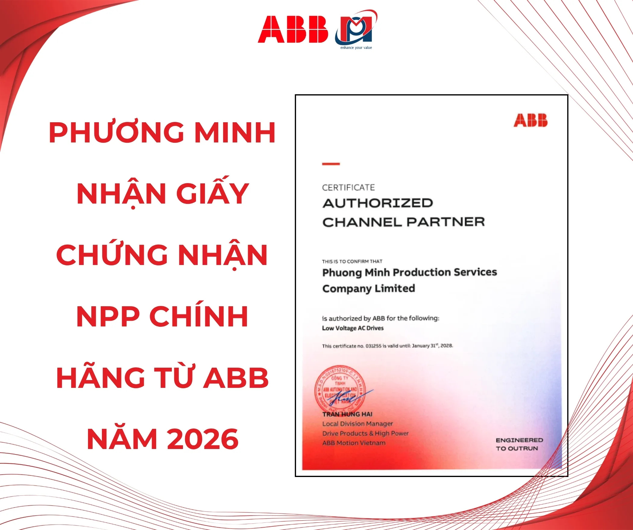 Phương Minh tiếp tục được ABB xác nhận là NPP Chính Thức cho dòng biến tần hạ thế